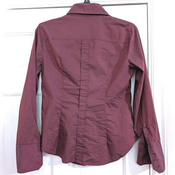 NEW YORK & CO y2k burgundy stretch blouse S - Picture 4 of 5
